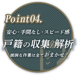 Point04. 安心・手間なし・スピード感・戸籍の収集／解析・面倒な作業は全ておまかせ！
